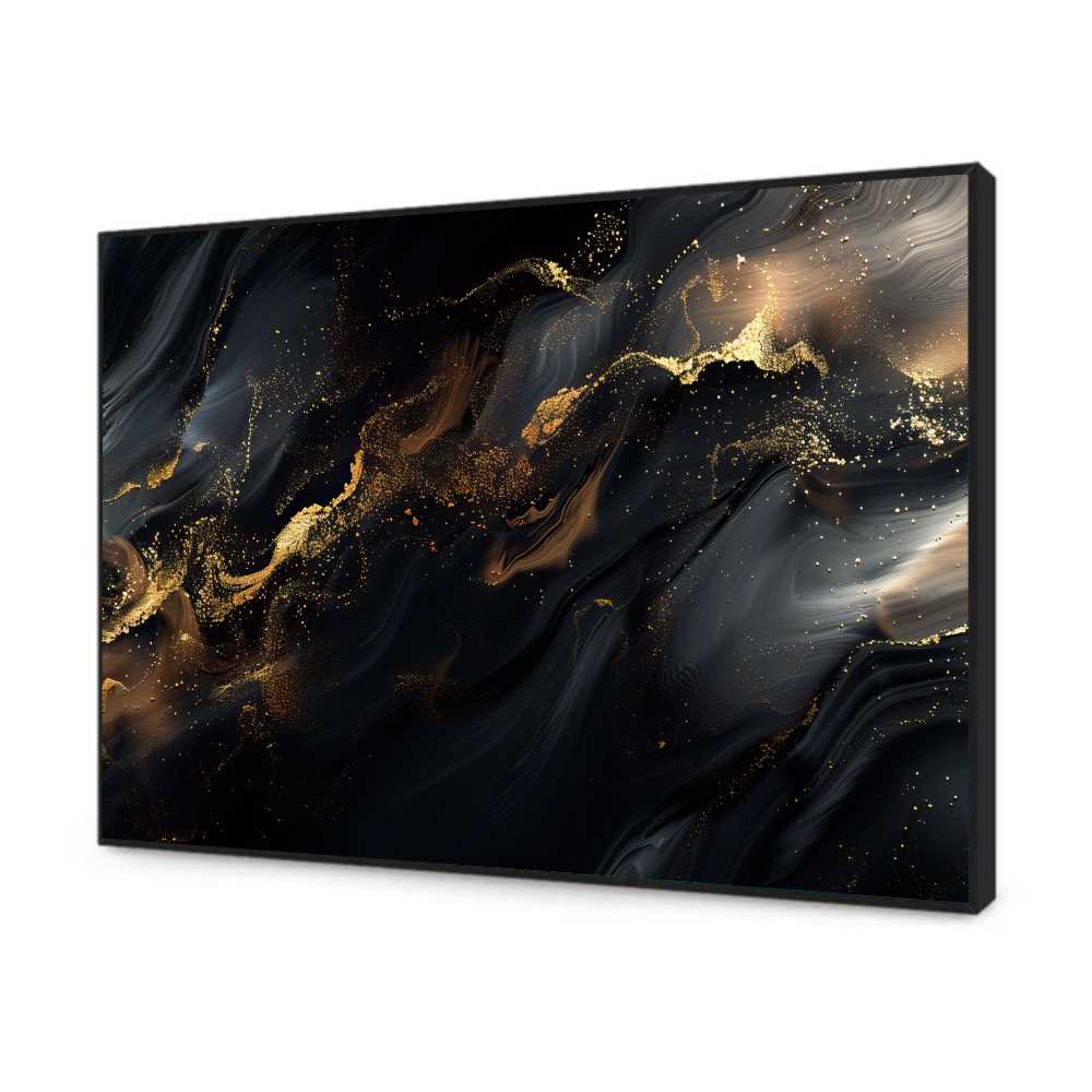 Quadro Decorativo Abstrato Preto com Ouro Liquido 